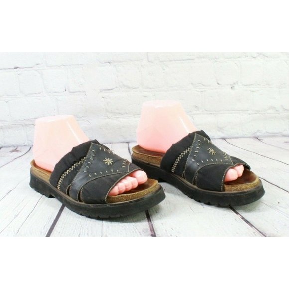 Naot Black Leather Stitched Slide Wedge Sandals Size 6 - Picture 3 of 9